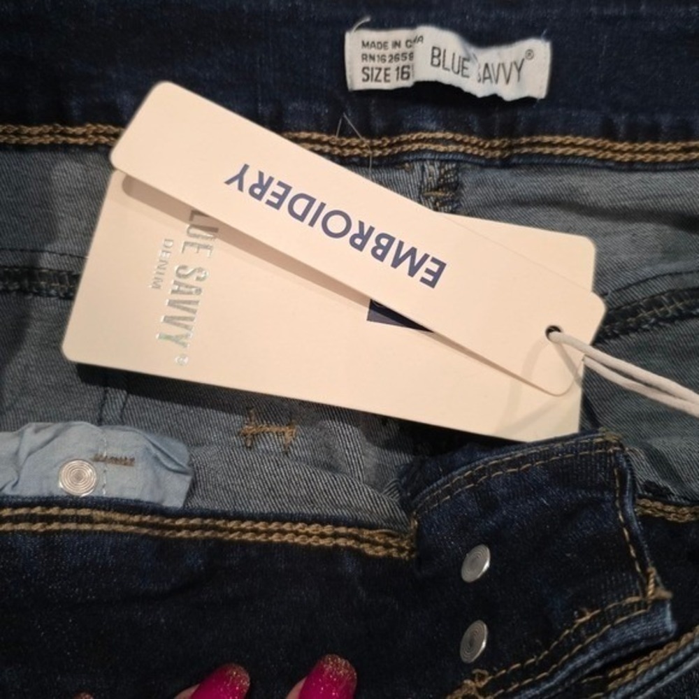 Blue Savvy High Rise Flare Wide Leg Embroidered Western Stretch Jeans Plus Size - Picture 14 of 16
